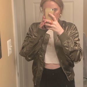 Olive Green satin bomber jacket from dolls kill!